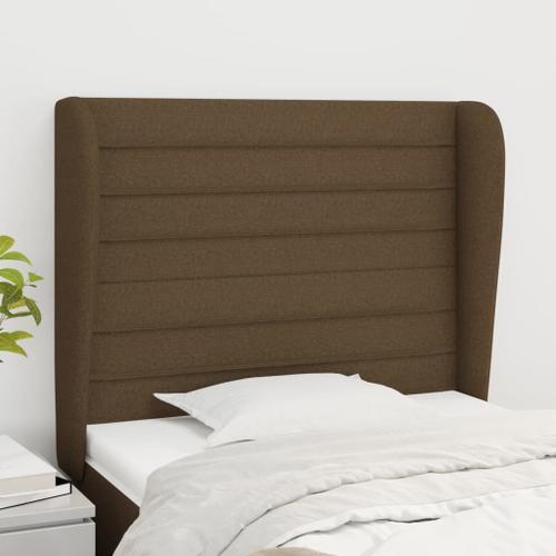 Tête De Lit Avec Oreilles Marron Foncé 103x23x118/128 Cm Tissu on Productcaster.