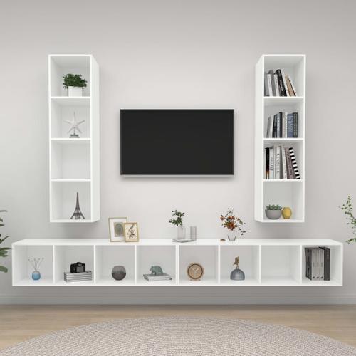 Meubles Tv Muraux 4 Pcs Blanc Aggloméré on Productcaster.