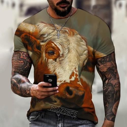 T-Shirt À Col Rond Pour Homme,Impression 3d,Animal,Tauromachie,Yak ... on Productcaster.