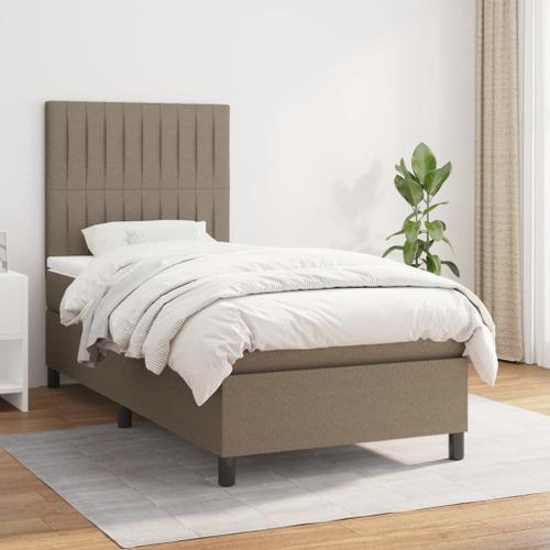 Vidaxl Lit À Sommier Tapissier Avec Matelas Taupe 90x190 Cm Tissu on Productcaster.