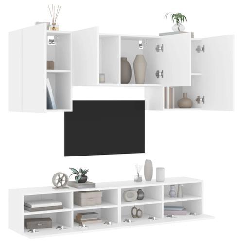 Vidaxl Unités Murales Tv 5 Pcs Blanc Bois D'ingénierie on Productcaster.