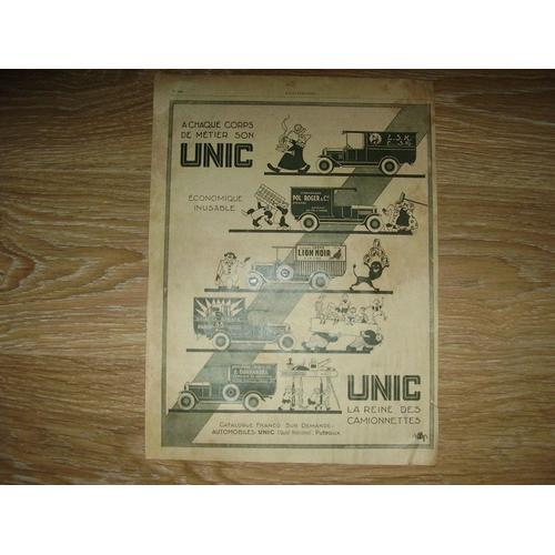 Publicite Ancienne Pour Les Vehicules " Unic " D'avril 1929 on Productcaster.