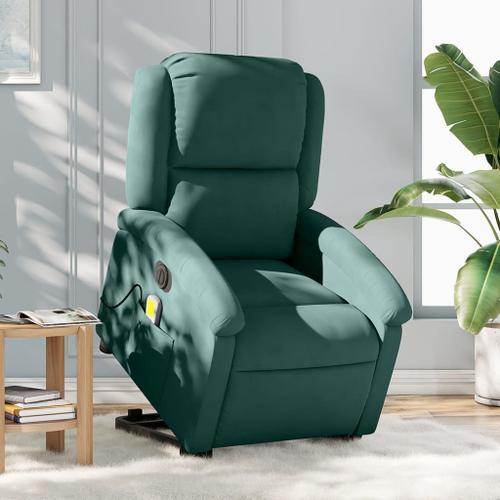 Vidaxl Fauteuil Inclinable De Massage Électrique Vert Foncé Velours on Productcaster.