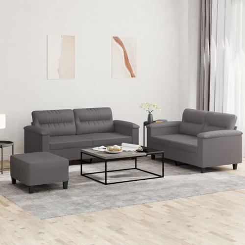 Vidaxl Ensemble De Canapés 3 Pcs Avec Coussins Gris Similicuir on Productcaster.