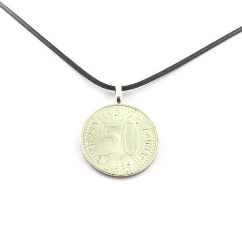 Collier Pièce De Monnaie Yougoslavie 50 Dinars Cordon Noir. on Productcaster.