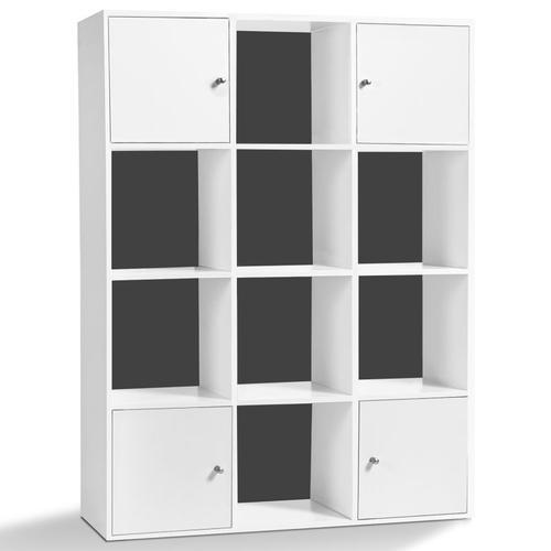 Meuble de rangement cube RUDY 12 cases bois blanc avec portes fond ... on Productcaster.