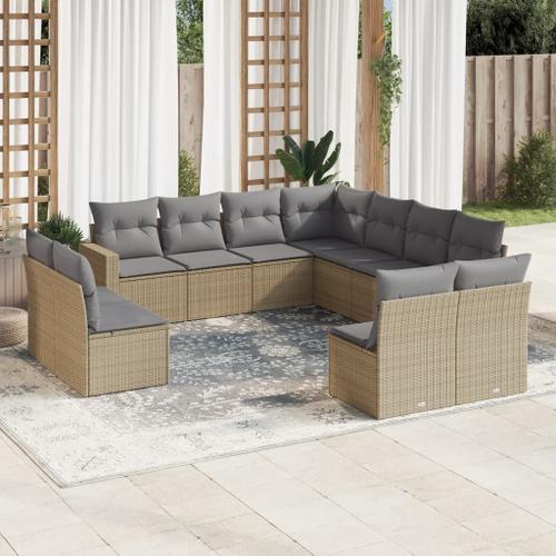 Vidaxl Salon De Jardin 11 Pcs Avec Coussins Beige Résine Tressée on Productcaster.