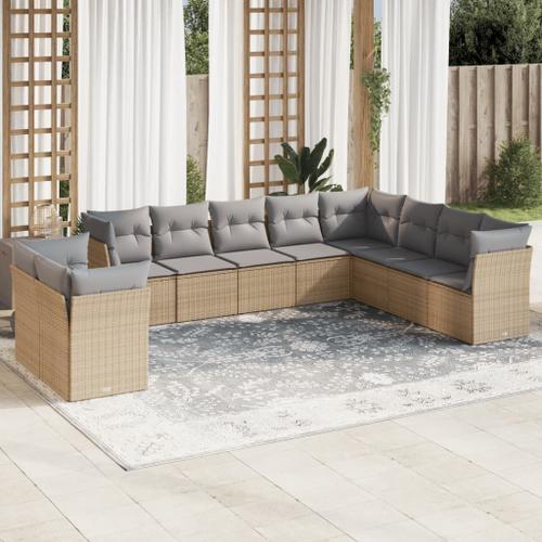 Vidaxl Salon De Jardin Avec Coussins 10 Pcs Beige Résine Tressée on Productcaster.