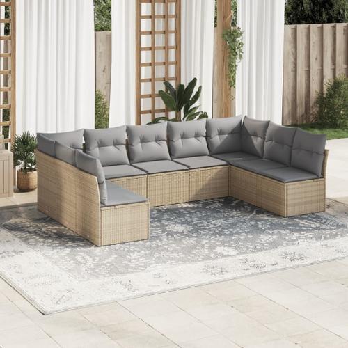 Vidaxl Salon De Jardin Avec Coussins 9 Pcs Beige Résine Tressée on Productcaster.