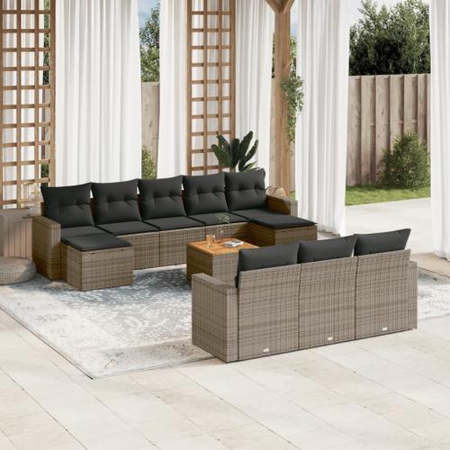 Vidaxl Salon De Jardin 11 Pcs Avec Coussins Gris Résine Tressée on Productcaster.