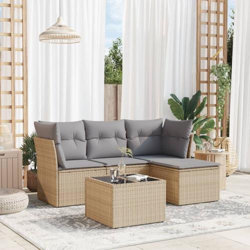 Vidaxl Salon De Jardin Avec Coussins 5 Pcs Beige Résine Tressée on Productcaster.