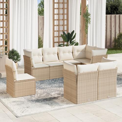 Vidaxl Salon De Jardin Avec Coussins 8 Pcs Beige Résine Tressée on Productcaster.