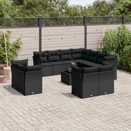 Vidaxl Salon De Jardin 12 Pcs Avec Coussins Noir Résine Tressée on Productcaster.