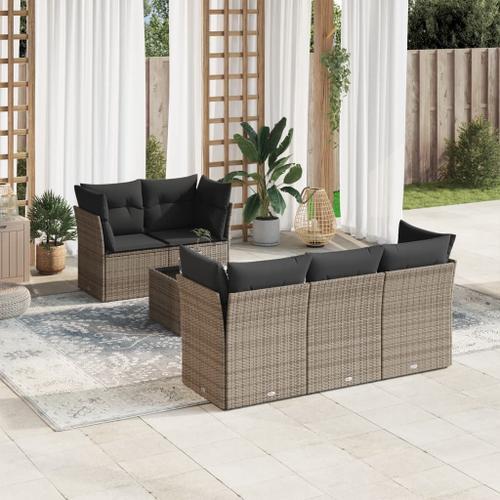 Vidaxl Salon De Jardin 6 Pcs Avec Coussins Gris Résine Tressée on Productcaster.