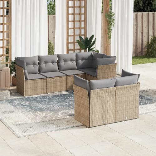 Vidaxl Salon De Jardin Avec Coussins 7 Pcs Beige Résine Tressée on Productcaster.