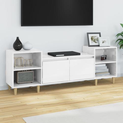 Meuble Tv Blanc Brillant 160x35x55 Cm Bois D'ingénierie on Productcaster.