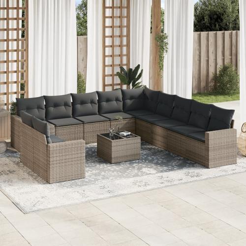 Vidaxl Salon De Jardin Avec Coussins 12 Pcs Gris Résine Tressée on Productcaster.