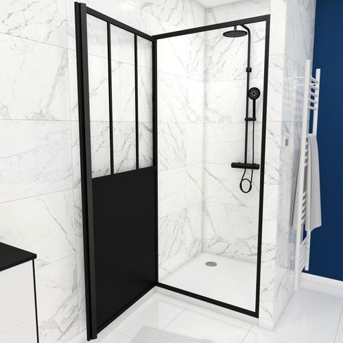 Pack Porte de Douche Atelier Pivotante Noire 90x200 cm et Receveur ... on Productcaster.