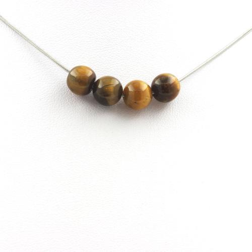 Collier 4 Perles Oeil De Tigre 8 Mm Chaine En Acier Inoxydable. on Productcaster.