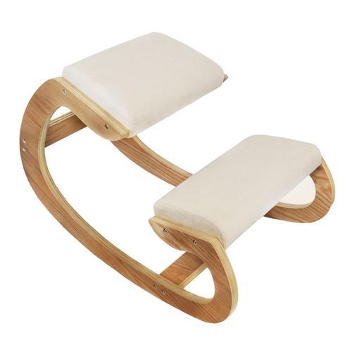 Chaise Ergonomique À Genoux En Chêne - Coussins Blancs En Lin Épais... on Productcaster.