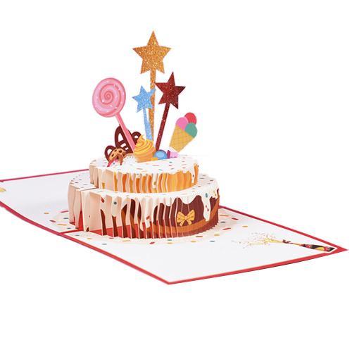 Carte d'Anniversaire -Up 3D avec Motif de Gâteau à Double Couche, C... on Productcaster.