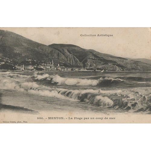 Carte Postale - Menton - La Plage Par Un Coup De Mer En 1900 on Productcaster.