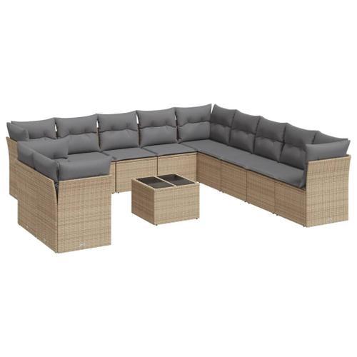 Vidaxl Salon De Jardin Avec Coussins 12 Pcs Beige Résine Tressée on Productcaster.