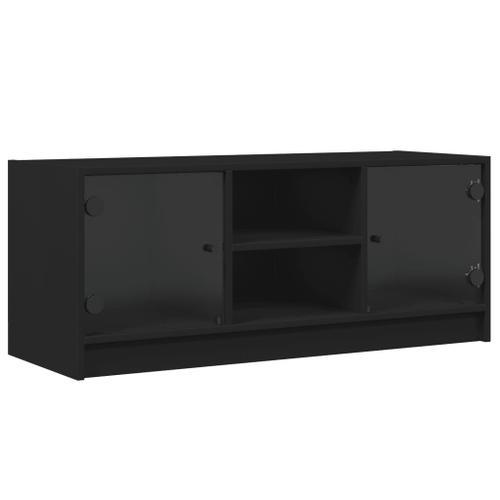 Vidaxl Meuble Tv Avec Portes En Verre Noir 102x37x42 Cm on Productcaster.