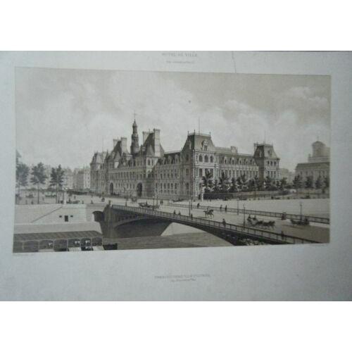 Lithographie 19ème Paris Hotel De Ville En Construction on Productcaster.