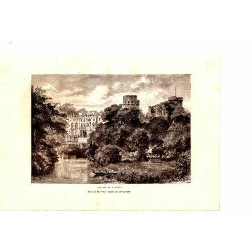 Gravure Sur Bois 19ème Chateau De Warwick Angleterre on Productcaster.