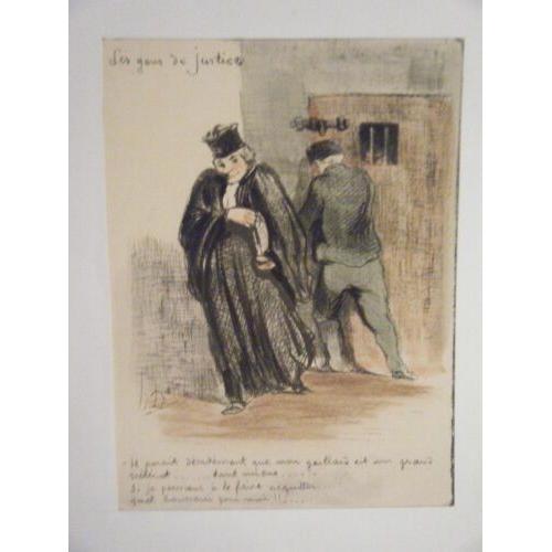 Gravure Couleur De Daumier Gens De Justice Prisonnier Tirage 20ème on Productcaster.