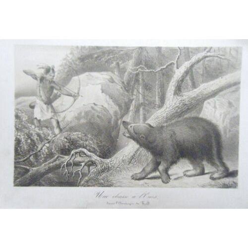 Lithographie 19ème Chasse A L' Ours Dans L' Amerique Du Nord on Productcaster.