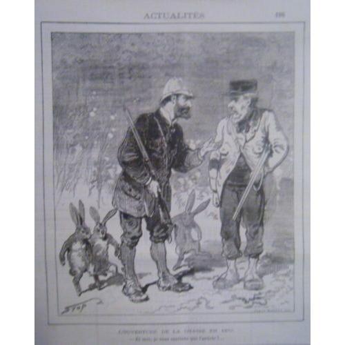 Lithographie De Stop 19ème Actualites Ouverture De La Chasse En 1879 on Productcaster.