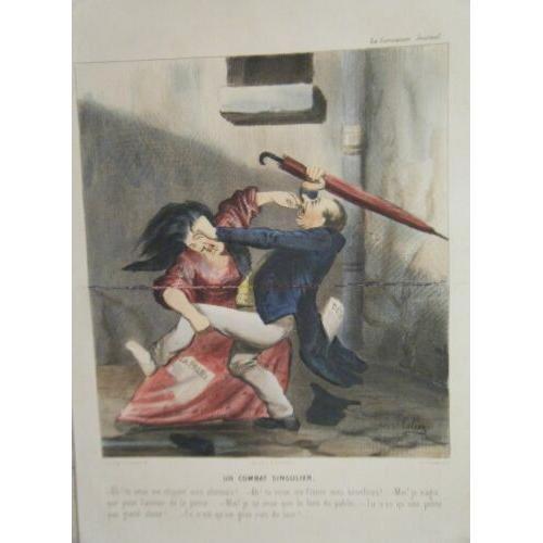 Lithographie De Platier Aquarellee 25 Decembre 1842 Un Combat Singu... on Productcaster.