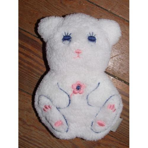 Ours Doudou Semi Plat Pastel Peluche Ancien Vintage Blanc Brodé Ble... on Productcaster.