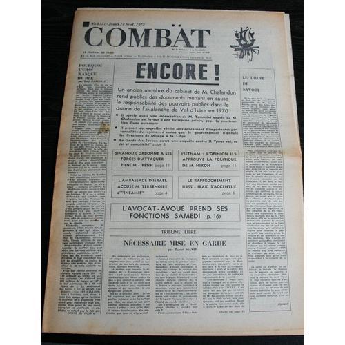 Combat, Jeudi 14 Septembre 1972 N° 8757 : Tribune De Daniel Meyer ... on Productcaster.