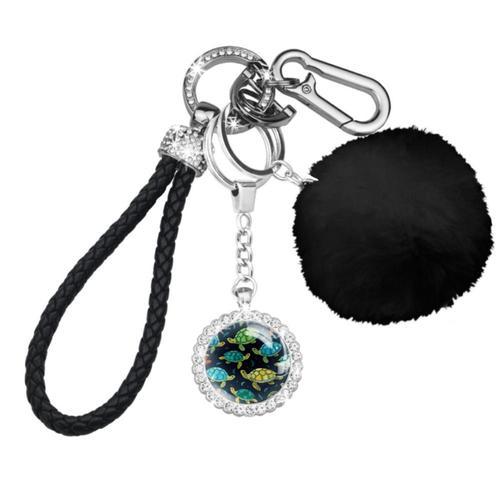 Porte-clés élégant avec motif tortue de mer, Mousqueton à pompons e... on Productcaster.