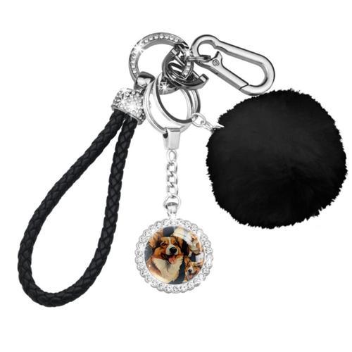 Porte-clés élégant avec motif de chien corgi, Mousqueton à pompons ... on Productcaster.