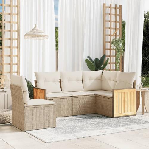 Vidaxl Salon De Jardin Avec Coussins 5 Pcs Beige Résine Tressée on Productcaster.