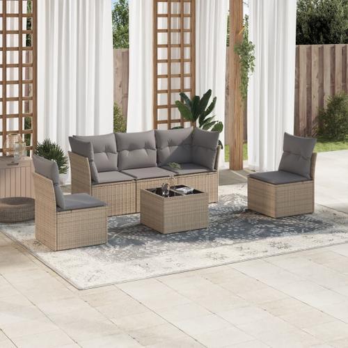 Vidaxl Salon De Jardin Avec Coussins 6 Pcs Beige Résine Tressée on Productcaster.