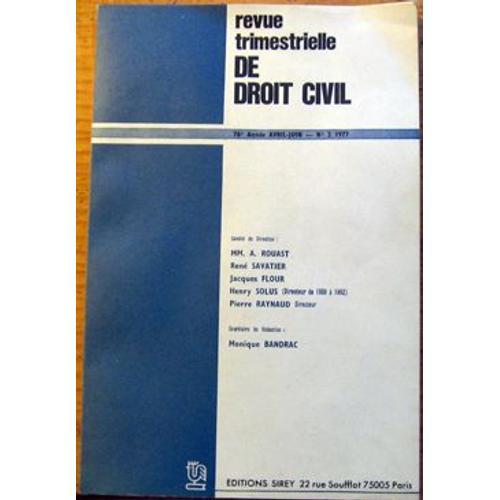 Trimestrielle De Droit Civil N° 2 : Avril-Juin 1977 on Productcaster.