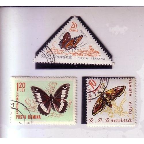 Papillons , Lot De 3 Timbres , Roumanie on Productcaster.