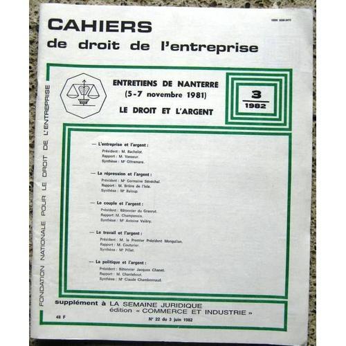 Cahiers Du Droi De L'entreprise N° 22 : Entretiens De Nanterre Le... on Productcaster.