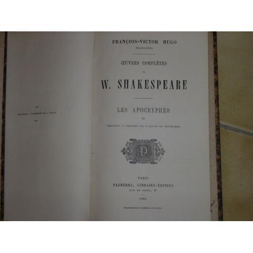 Oeuvres Completes De W. Shakespeare. Tome Ii. Les Apocryphes on Productcaster.