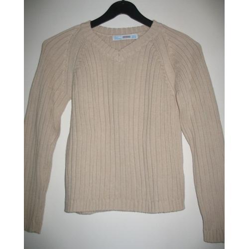 Pull Zara Beige Coton Col V on Productcaster.