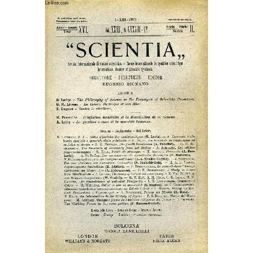 Scientia, Year Xvi, Vol. Xxxii, N° Cxxviii-12, Serie Ii, 1922, Rivi... on Productcaster.