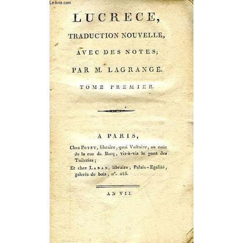 Lucrece, Traduction Nouvelle Avec Des Notes, Tomes I & Ii on Productcaster.