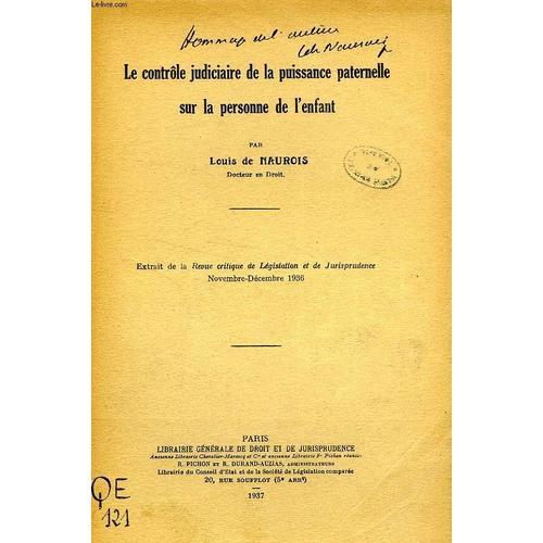 Le Controle Judiciaire De La Puissance Paternelle Sur La Personne D... on Productcaster.