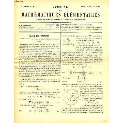 Journal De Mathematiques Elementaires, 37e Annee, N° 13, 1er Avril ... on Productcaster.