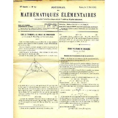 Journal De Mathematiques Elementaires, 37e Annee, N° 16, 15 Mai 1913 on Productcaster.